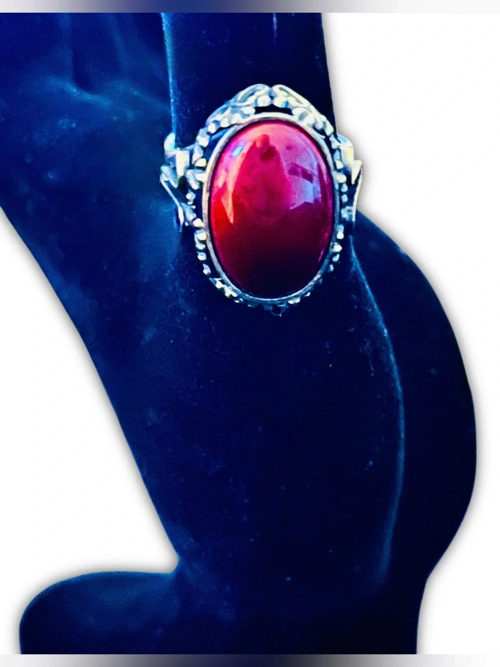 Gold-Tone Red Oval Statement Ring